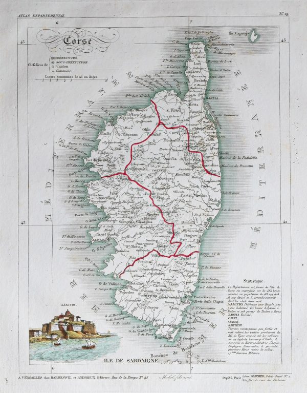 Carte ancienne du département de la Corse