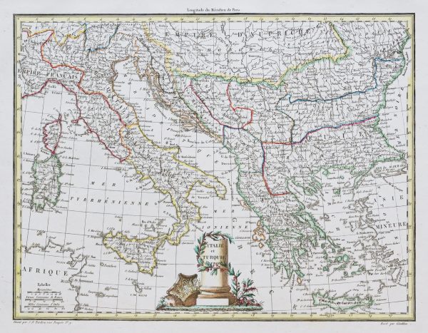 Carte géographique ancienne de l’Italie et la Turquie