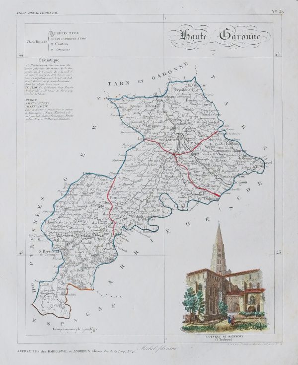 Carte ancienne du département de Haute Garonne