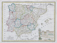 Carte géographique ancienne de l’Espagne et Portugal
