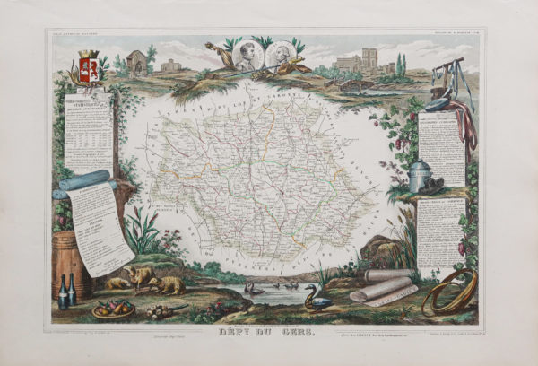Carte géographique ancienne du département du Gers