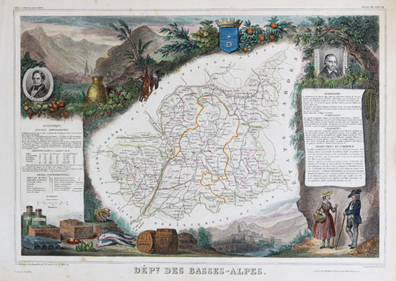 Carte géographique ancienne du département des Basses-Alpes