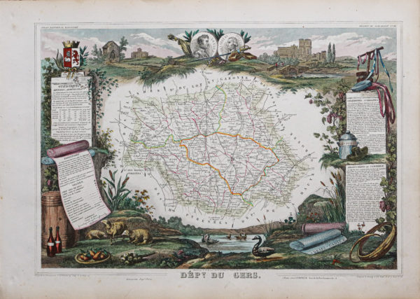 Carte géographique ancienne du département du Gers