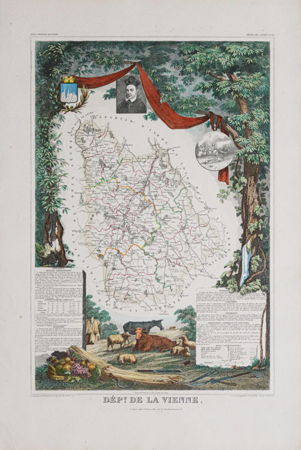 Carte géographique ancienne du département de la Vienne