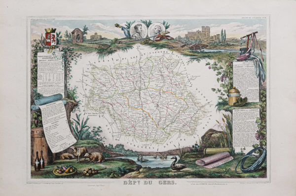 Carte géographique ancienne du département du Gers