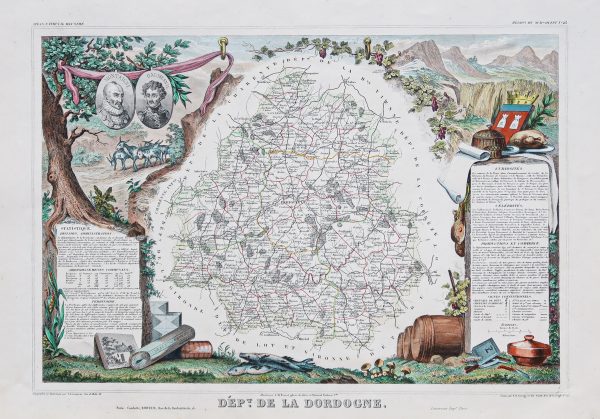 Carte géographique ancienne du département de la Dordogne