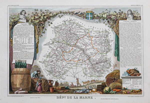 Carte géographique ancienne du département de la Marne