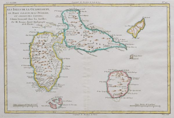 Carte géographique ancienne des Saintes et Guadeloupe