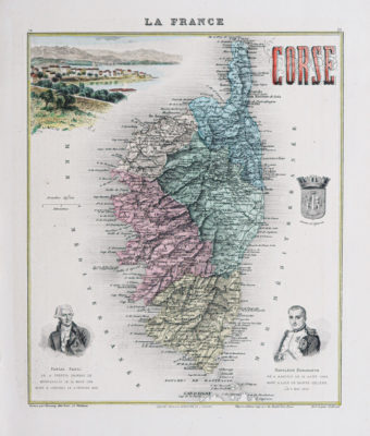 Carte géographique ancienne du département de la Corse