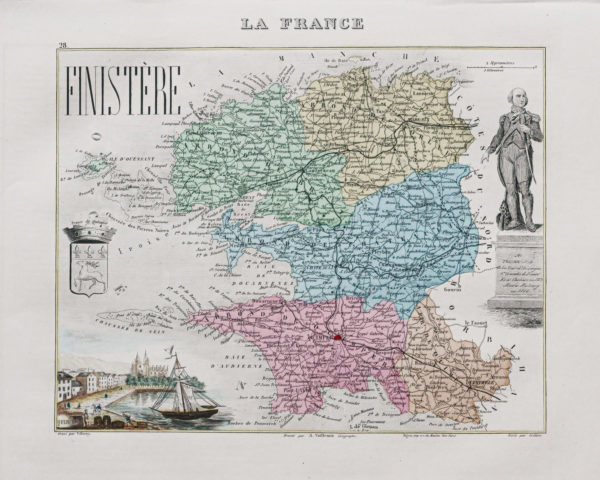 Carte géographique ancienne du Finistère