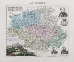 Carte géographique ancienne du département du Gers