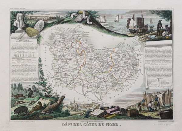 Carte géographique ancienne du département des Côtes du Nord