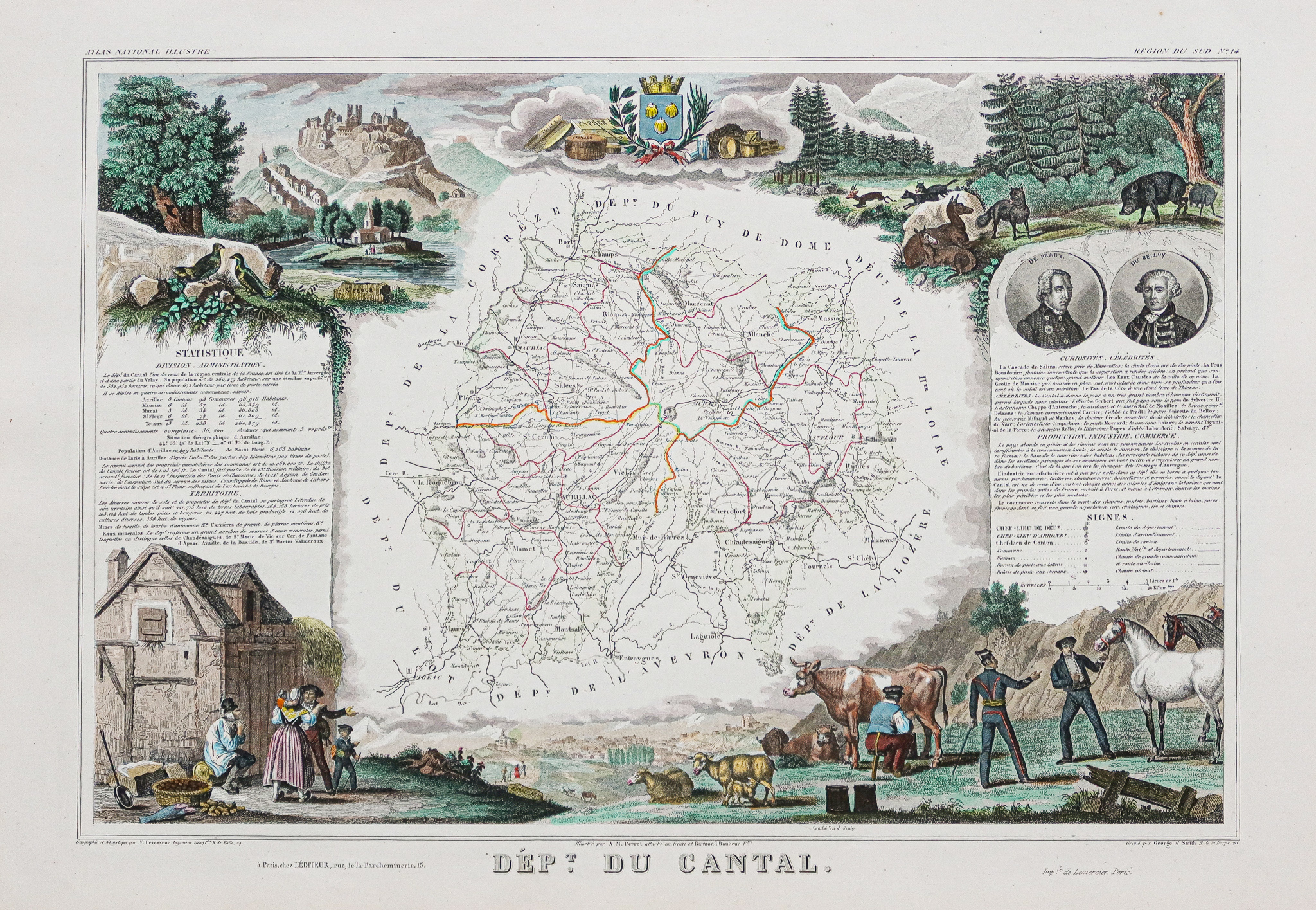 Carte géographique ancienne du département du Cantal