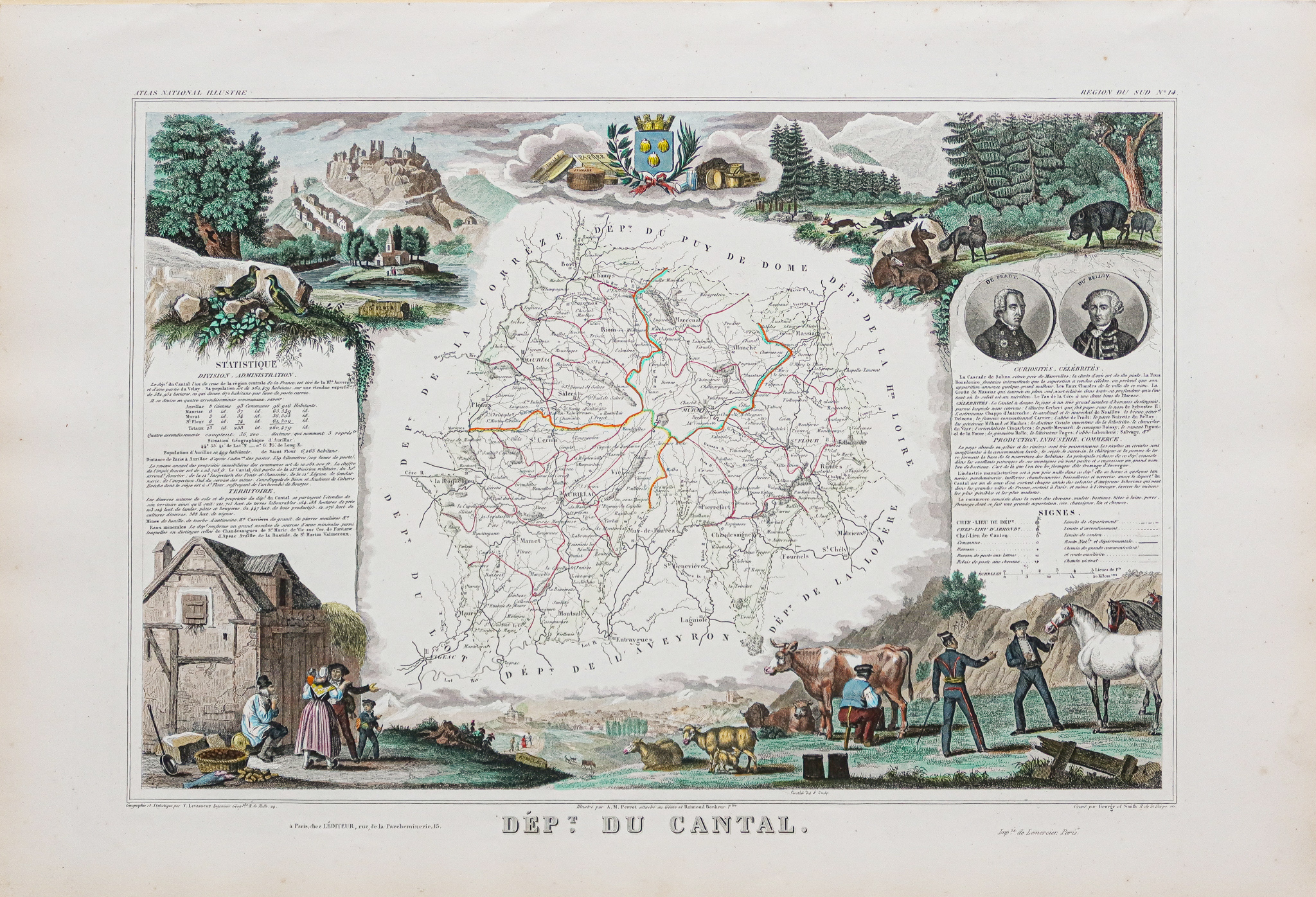 Carte géographique ancienne du département du Cantal