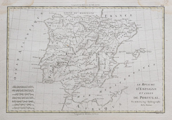 Carte géographique ancienne de l’Espagne et Portugal