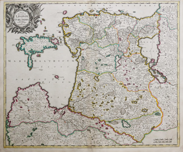 Carte géographique ancienne - Lettonie - Lituanie - Estonie