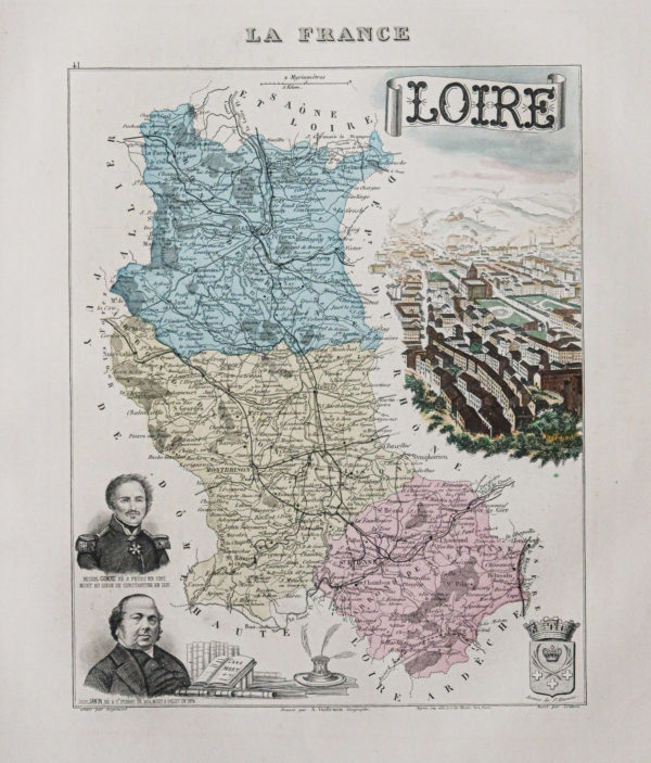 Carte géographique ancienne du département de la Loire