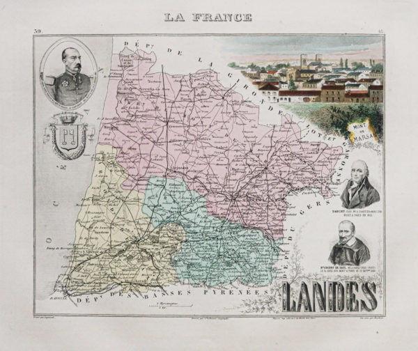 Carte géographique ancienne du département des Landes