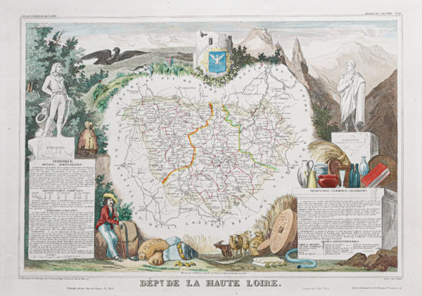 Carte géographique ancienne du département de la Haute Loire