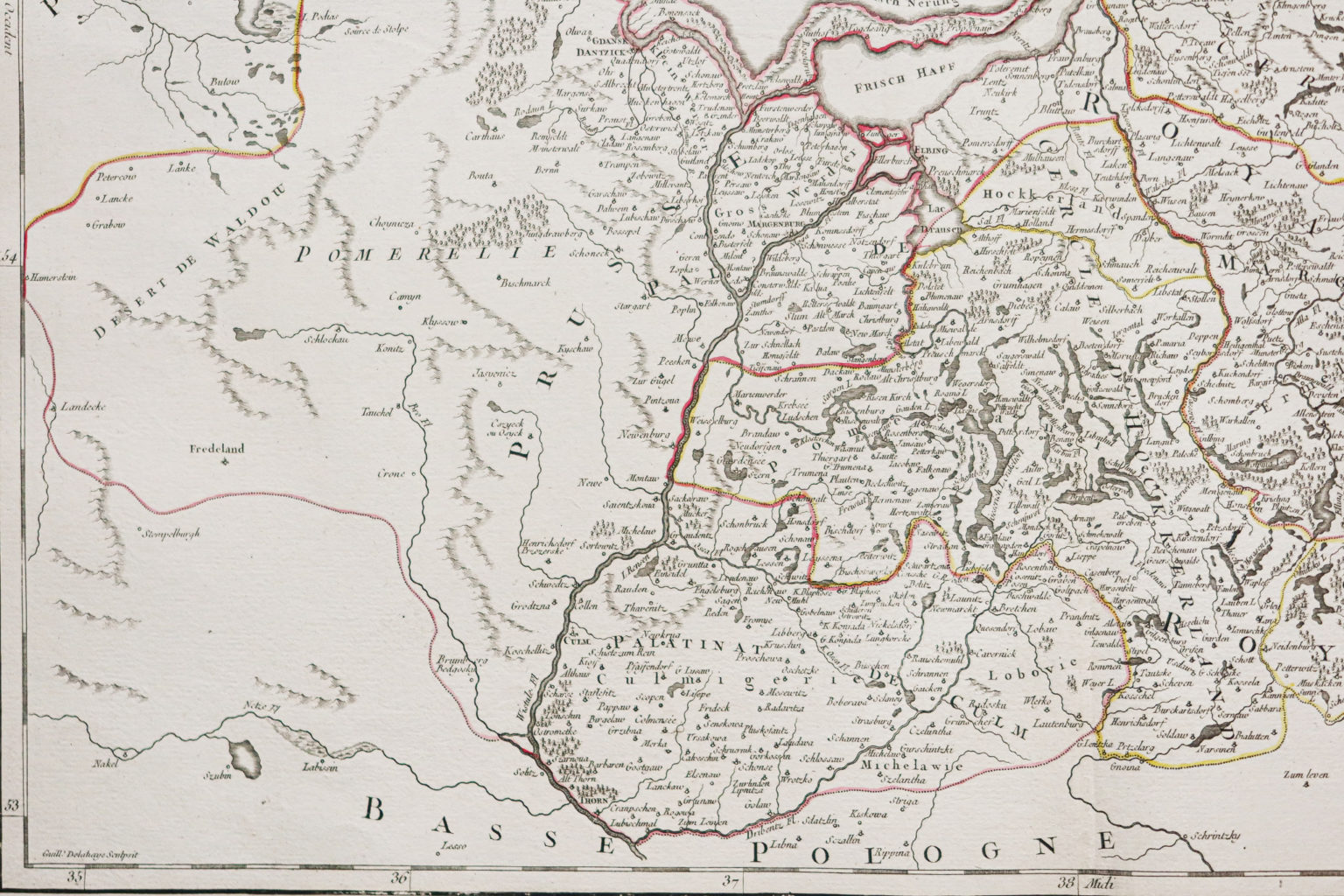 1850 - Carte géographique ancienne de la Prusse