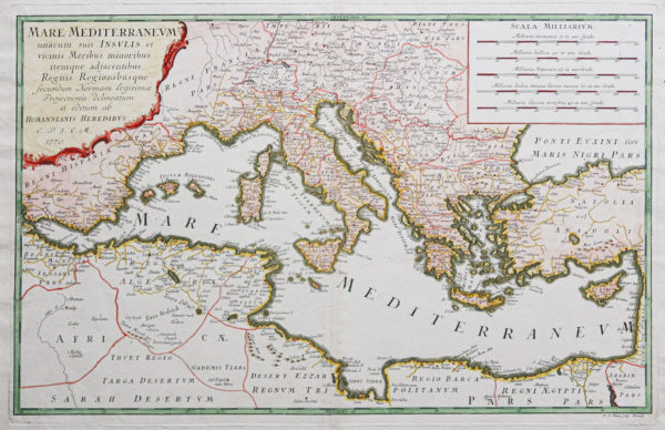 Carte géographique ancienne de la Mer Méditerranée