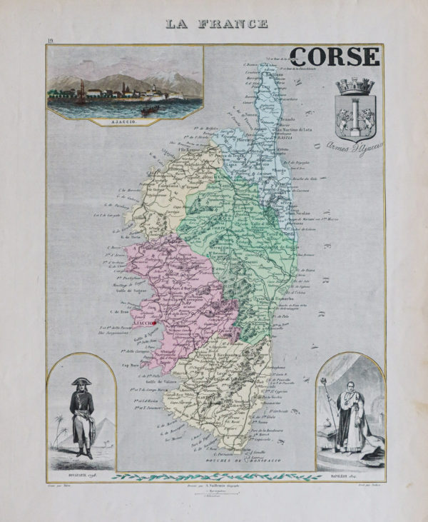 Carte géographique ancienne du département de la Corse