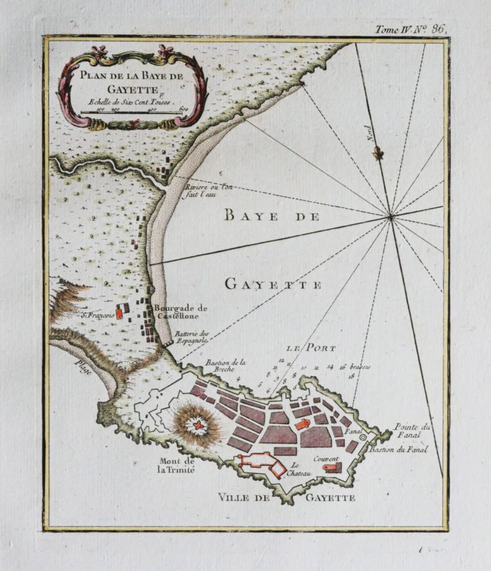 Plan ancien de la Baie de Gaète Italie