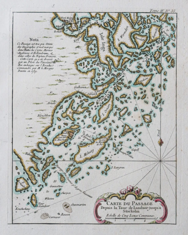 Carte marine ancienne - Tour de Landsort jusqu’à Stockholm