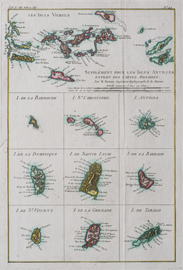 Carte marine ancienne - Iles des Antilles