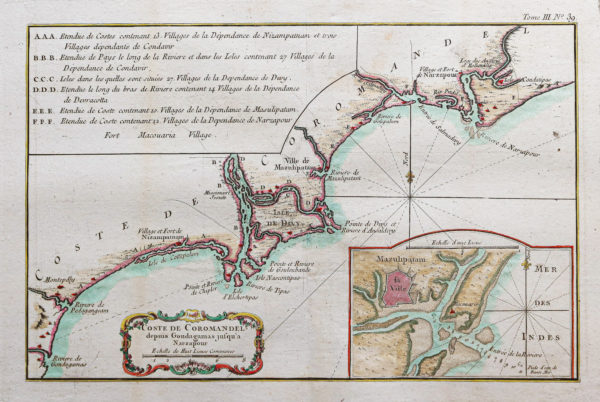 Carte géographique ancienne - Côte de Coromandel - Machilipatnam