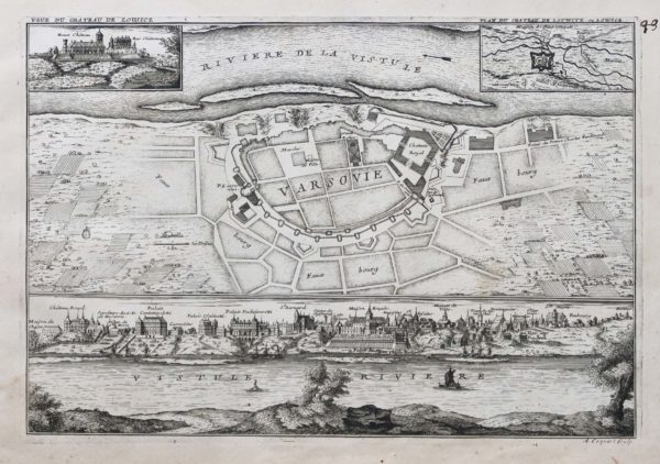 Gravure ancienne de Varsovie - Château de Lowicz