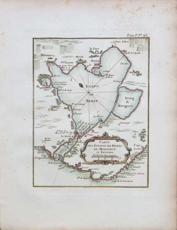 Carte marine ancienne des étangs de Berre - Martigues