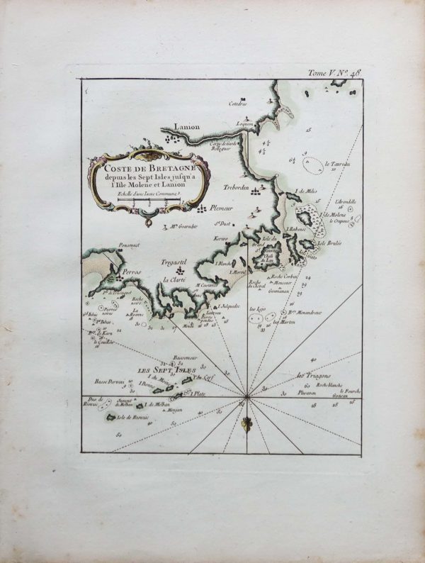 Carte marine ancienne de L’Ile Molène et Lannion