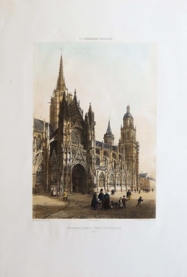 Lithographie ancienne de la Cathédrale d’Evreux