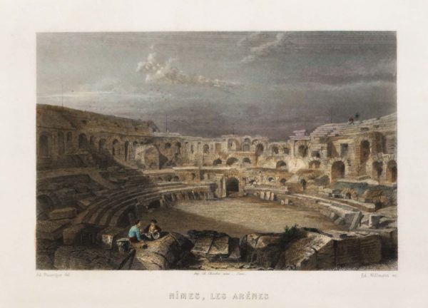 Gravure ancienne des Arènes de Nîmes