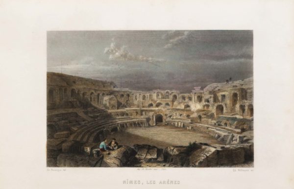 Gravure ancienne des Arènes de Nîmes