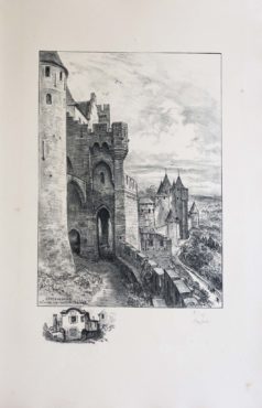 Lithographie ancienne de Carcassonne - Albert Robida