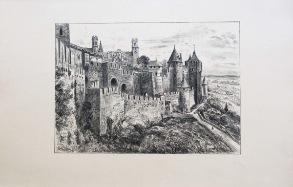 Lithographie ancienne de Carcassonne - Albert Robida