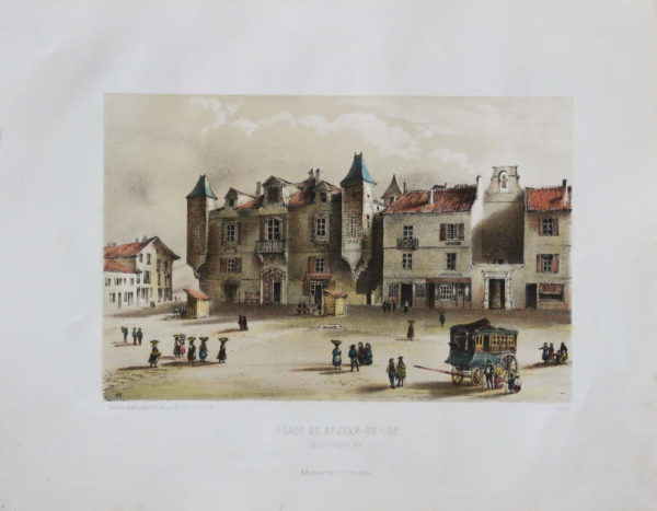 Lithographie ancienne de la Place de Saint Jean de Luz