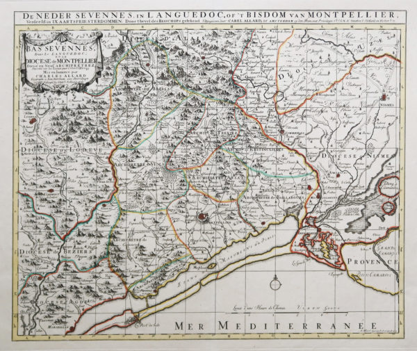 Carte géographique ancienne des Cévennes