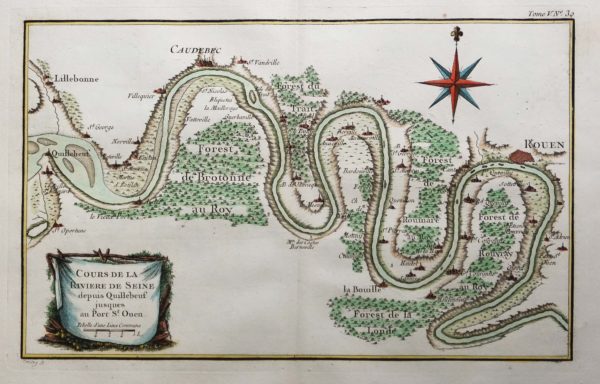 Carte ancienne de la rivière de la Seine - Caudebec - Rouen