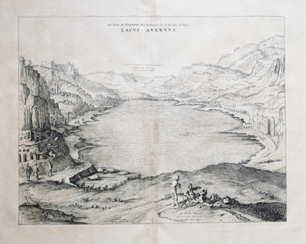 Gravure ancienne du Lac Averne - Naples