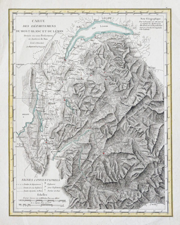 Carte géographique ancienne du Mont Blanc - Lac Léman