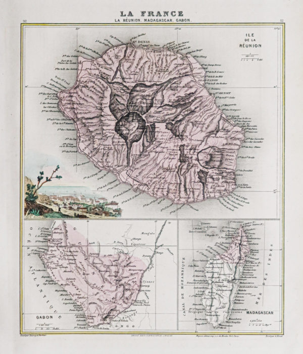 Carte ancienne - Réunion - Madagascar - Gabon