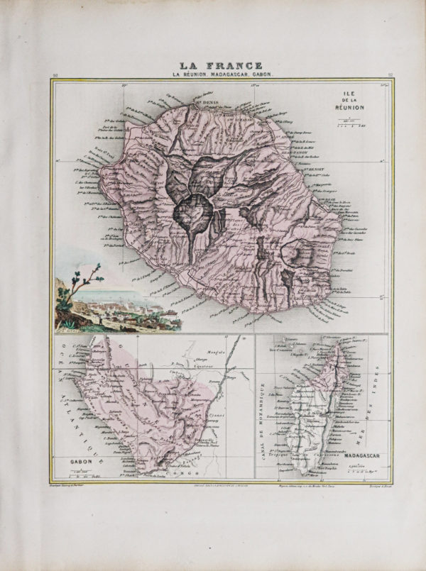 Carte ancienne - Réunion - Madagascar - Gabon