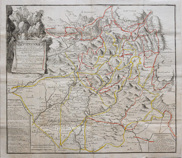 Carte géographique ancienne des Cévennes