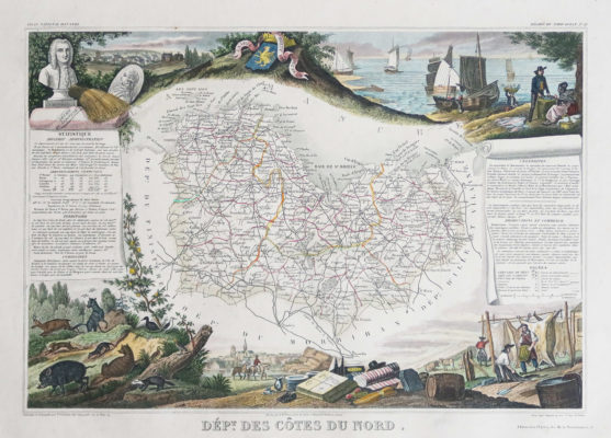 Carte géographique ancienne du département des Côtes du Nord
