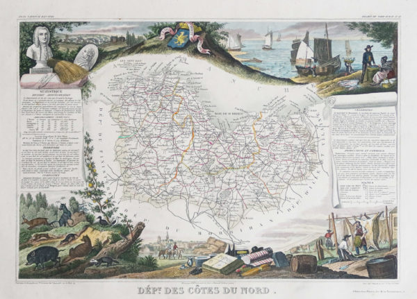 Carte géographique ancienne du département des Côtes du Nord