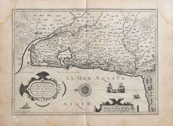 Carte géographique ancienne du Bordelais - pays de Medoc