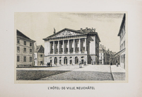 Lithographie ancienne - Hôtel de ville de Neuchâtel